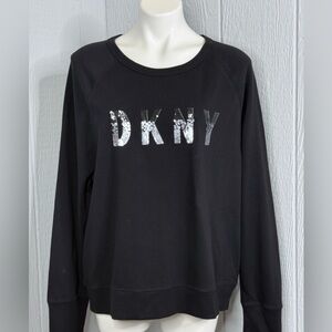 DKNY Black Top with Silver Sequins